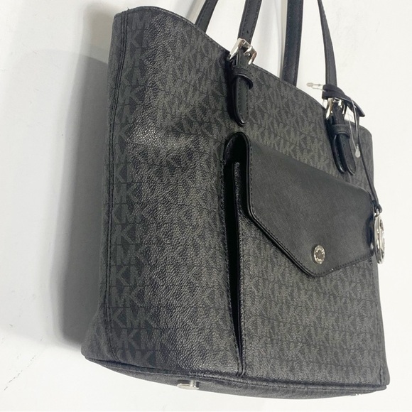 MICHAEL KORS Jet Set Medium Logo Pocket Tote Bag Black - Picture 6 of 16